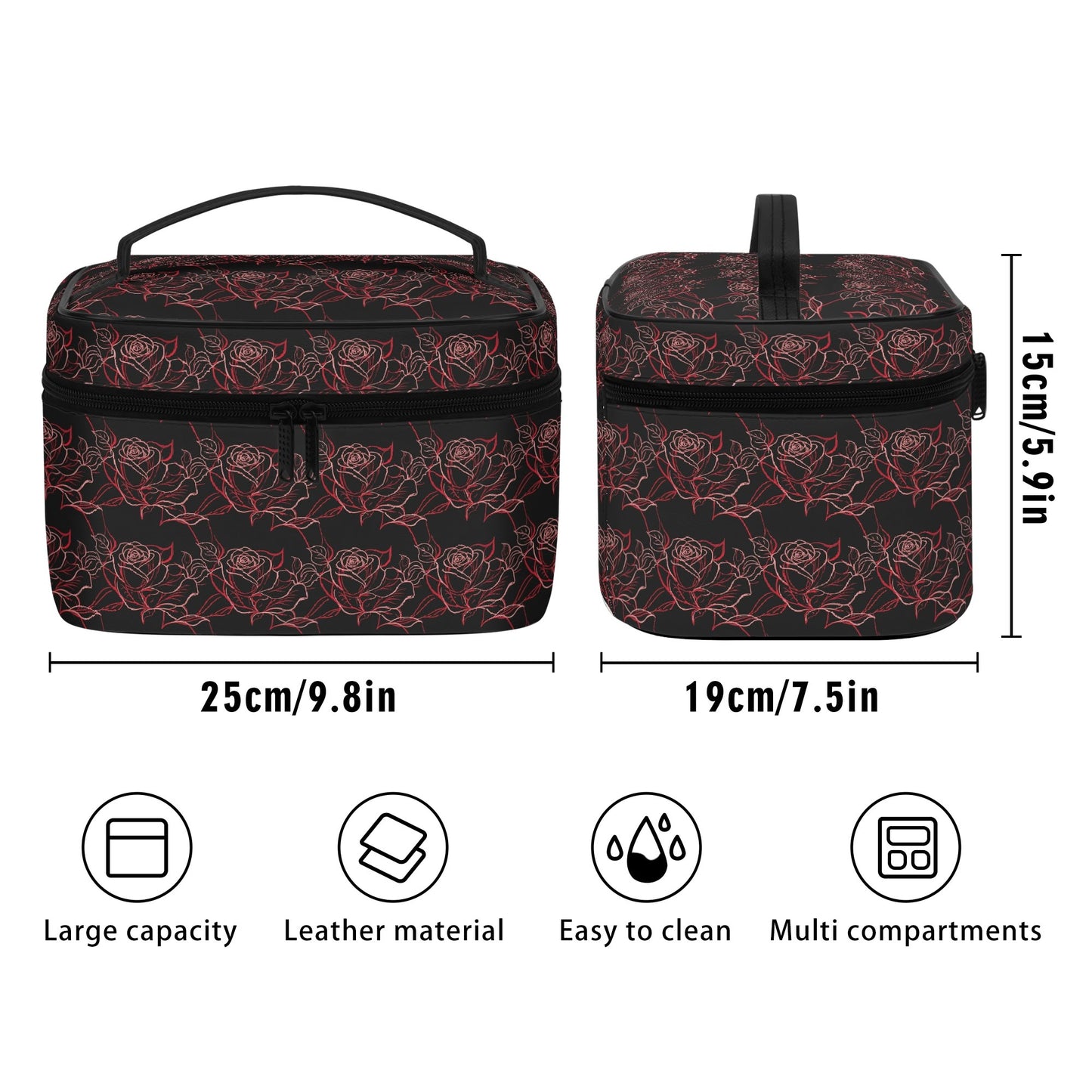 Red Light Rose Leather Cosmetic Bag