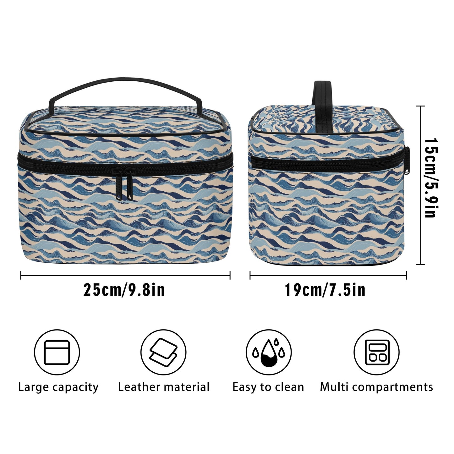 Blue Waves Leather Cosmetic Bag