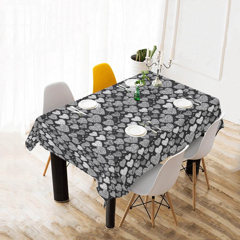 Black and White Hearts Polyester Tablecloth Polyester Tablecloth 70"x 52" DeRose Seasonal