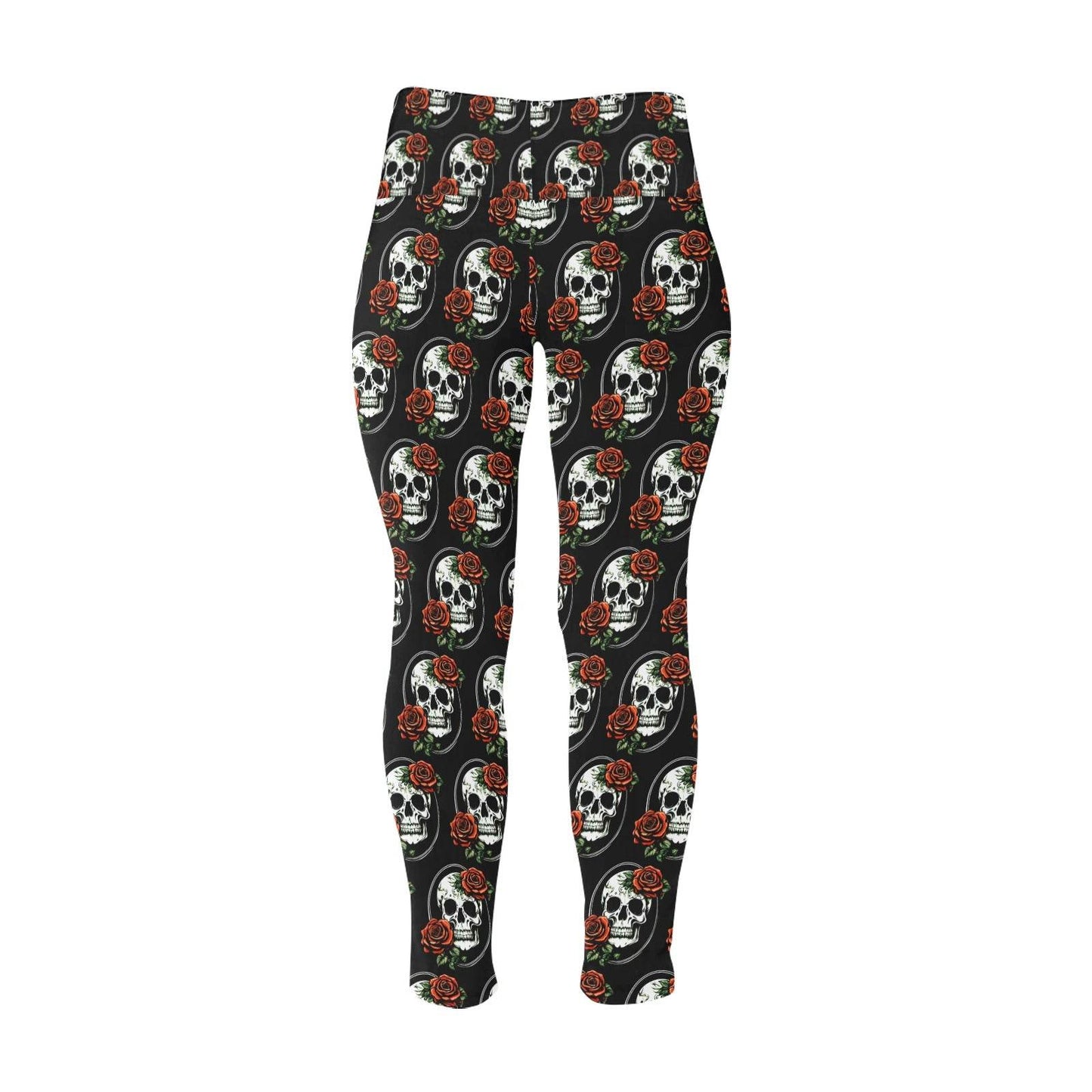 DeathDrip Skull and Rose Women's Plus Size High Waited Leggings Women's High Waist Leggings(Plus Size)(ModelL45) - DeRose Seasonal