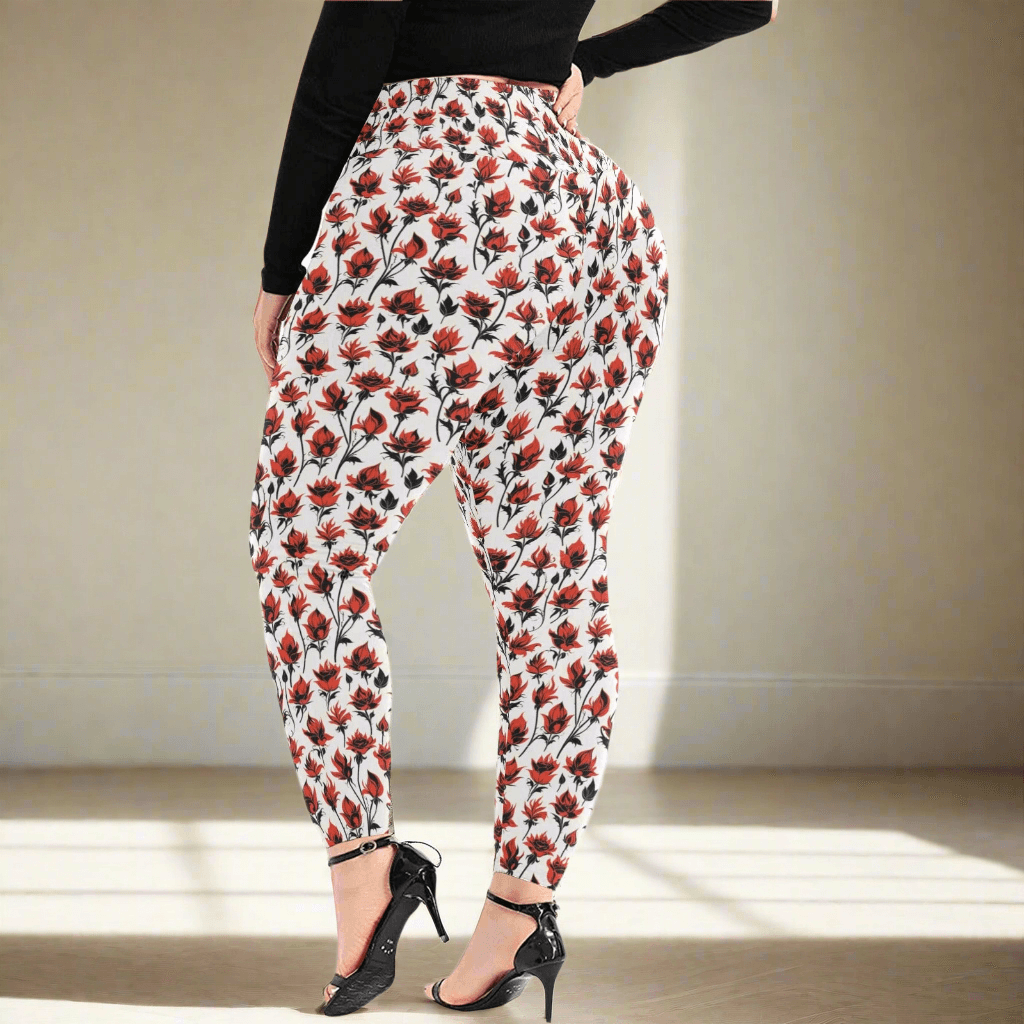 Floral Fire Women's Plus Size High Waited Leggings Women's High Waist Leggings(Plus Size)(ModelL45) - DeRose Seasonal