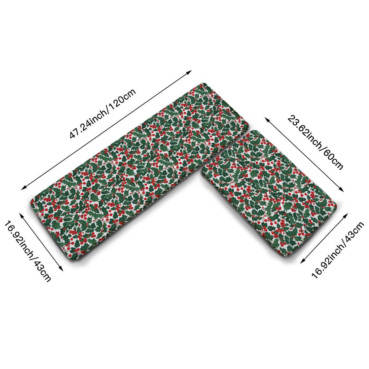Non-slip two-piece M kitchen mat | Flannel - ChristmasHolly3-1 - DeRose Seasonal