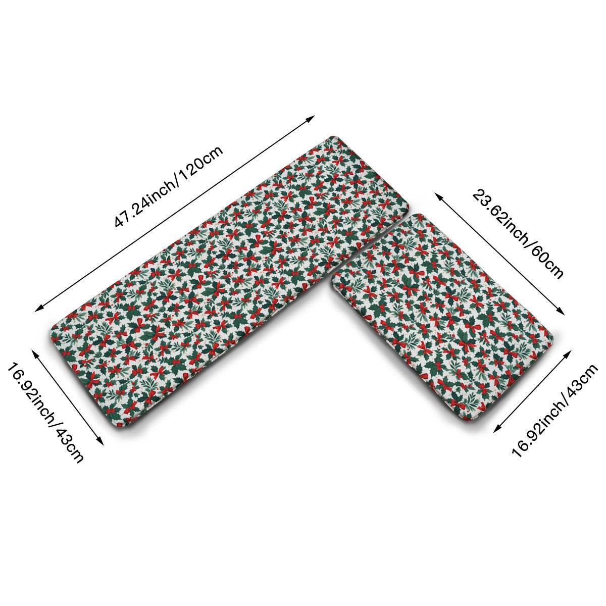 Non-slip two-piece M kitchen mat | Flannel - HollyBow1-1 - DeRose Seasonal