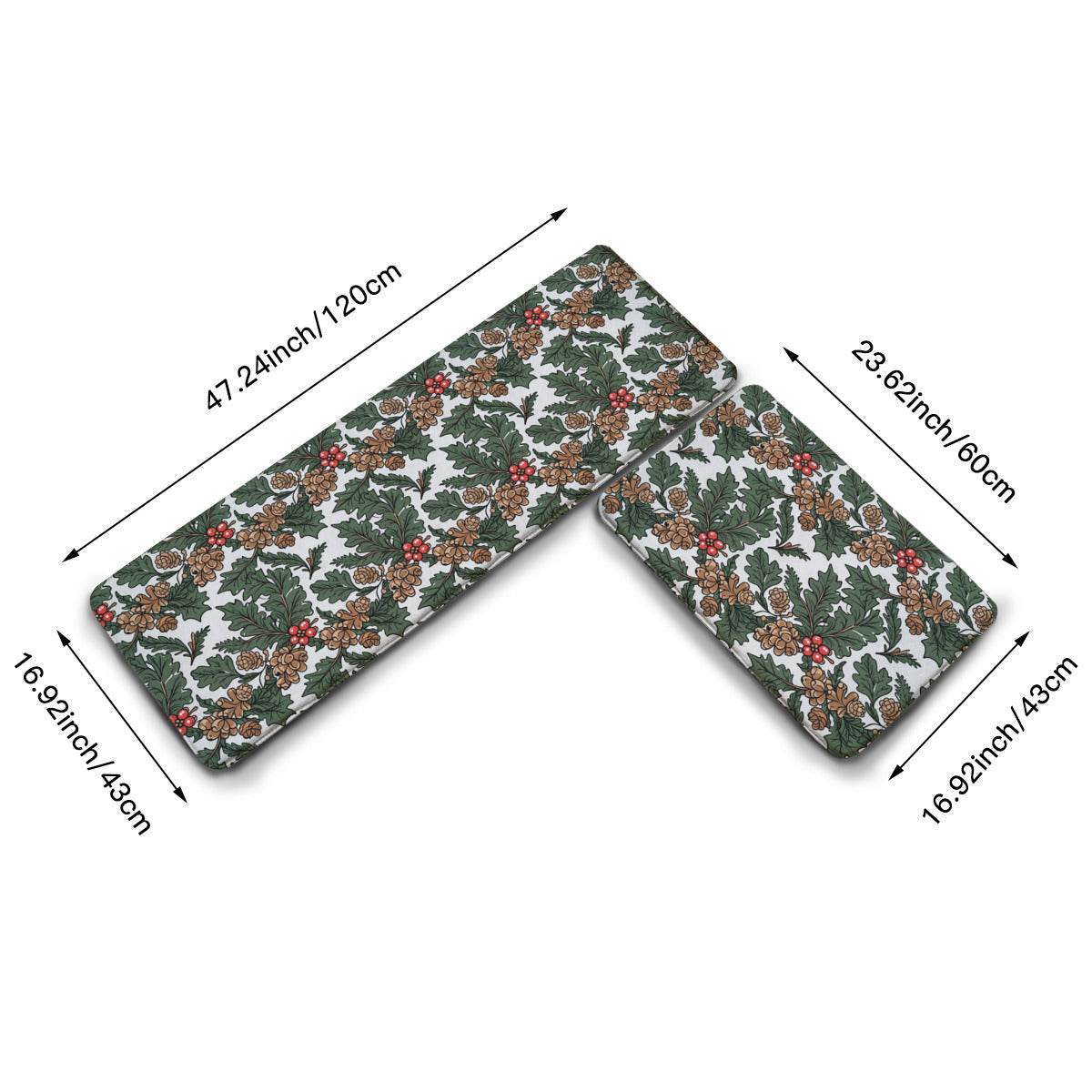 Non-slip two-piece M kitchen mat | Flannel - pineHolly2-1 - DeRose Seasonal