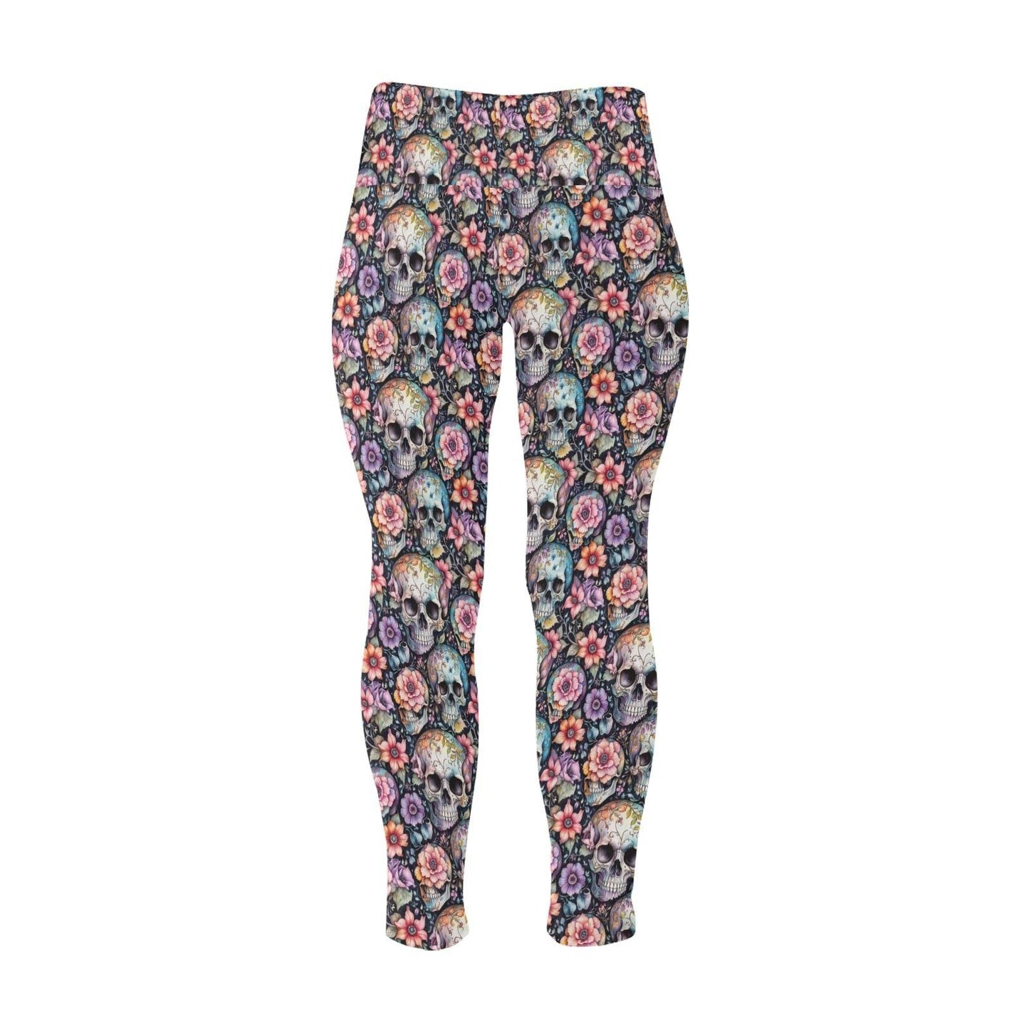 Pastel Floral and Skulls Women's Plus Size High Waited Leggings Women's High Waist Leggings(Plus Size)(ModelL45) - DeRose Seasonal