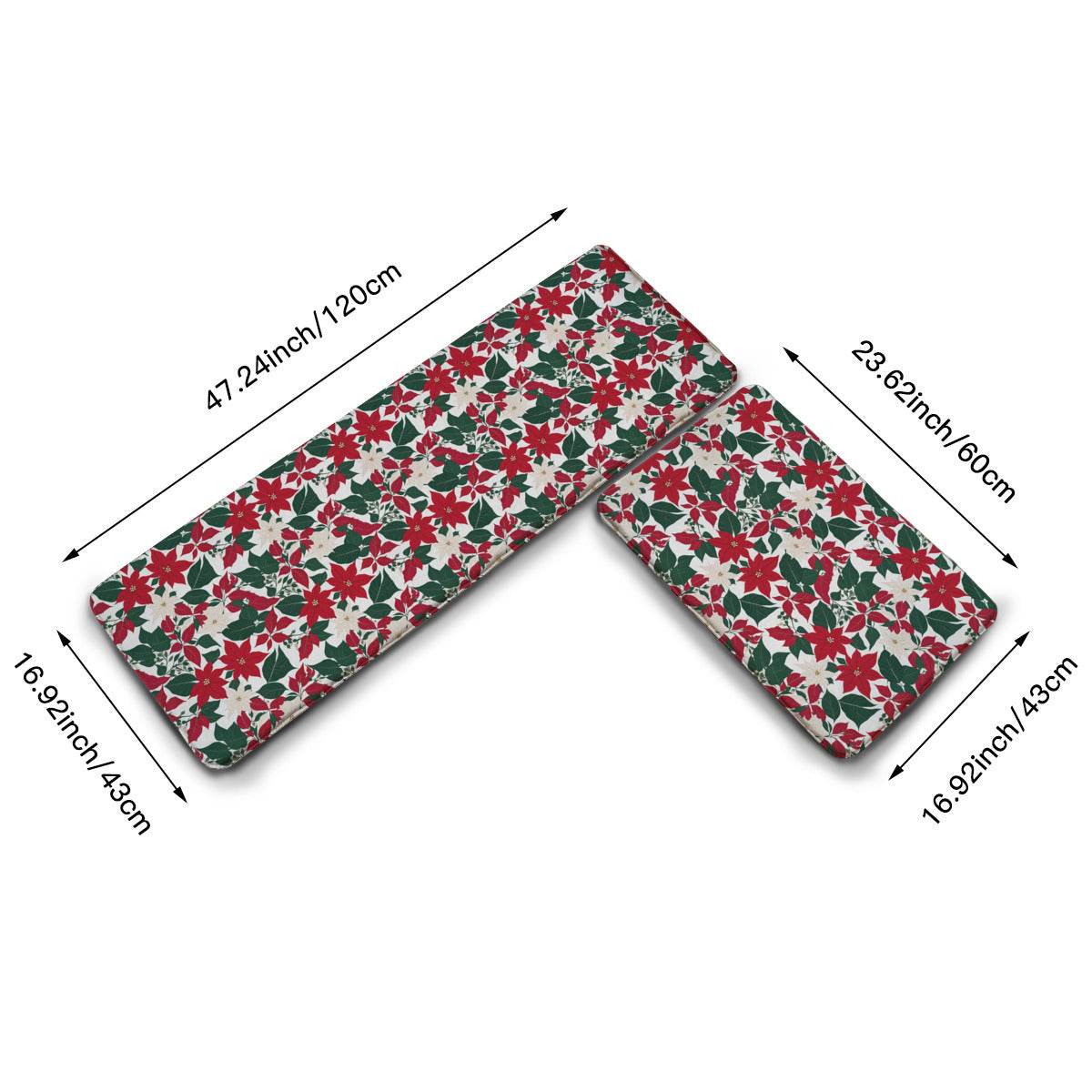 Red and White Poinsettia Flower 2 Piece L-Multifunction Flannel Kitchen Mat - DeRose Seasonal