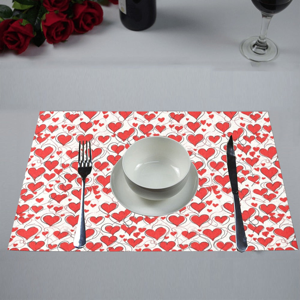Scribbled Hearts Table Placemat (set of 6) Placemats 12" x 18" (Set of 6) DeRose Seasonal
