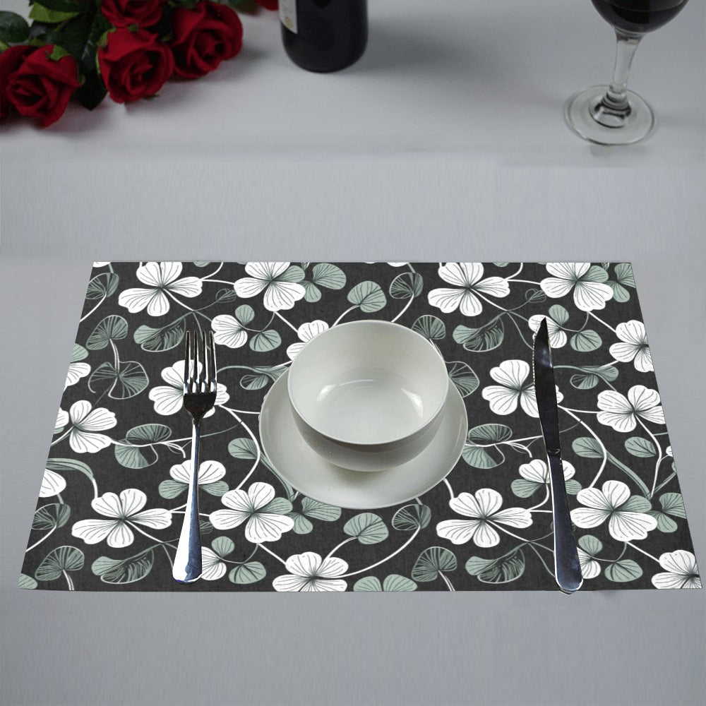 White and Green Clover Table Placemat (set of 6) Placemats 12" x 18" (Set of 6) DeRose Seasonal