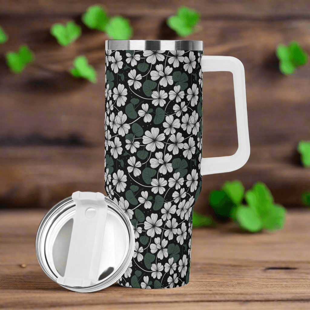 White Clover 40oz Stainless Steel Tumbler Gift With White Handle and Straw - DeRose Seasonal