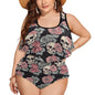 Plus Size Skull and Pink Rose Two-piece Swimsuit - DeRose Seasonal
