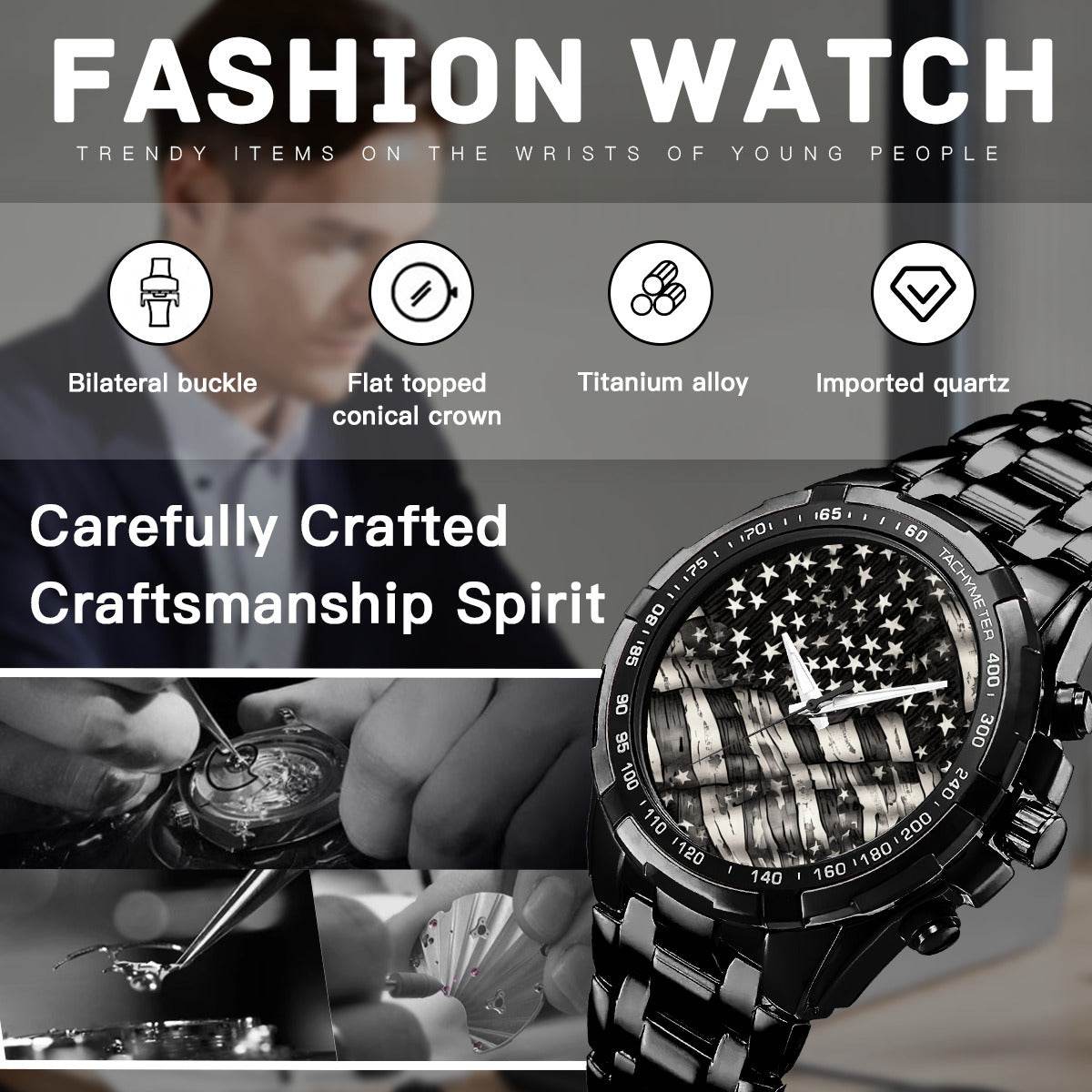 Battered American Flag Black Watch - DeRose Seasonal