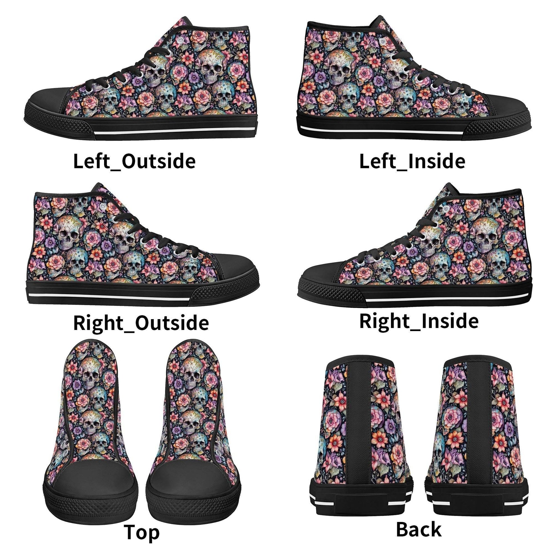 Pastel Floral and Skulls Women's High Top Canvas Shoes - DeRose Seasonal