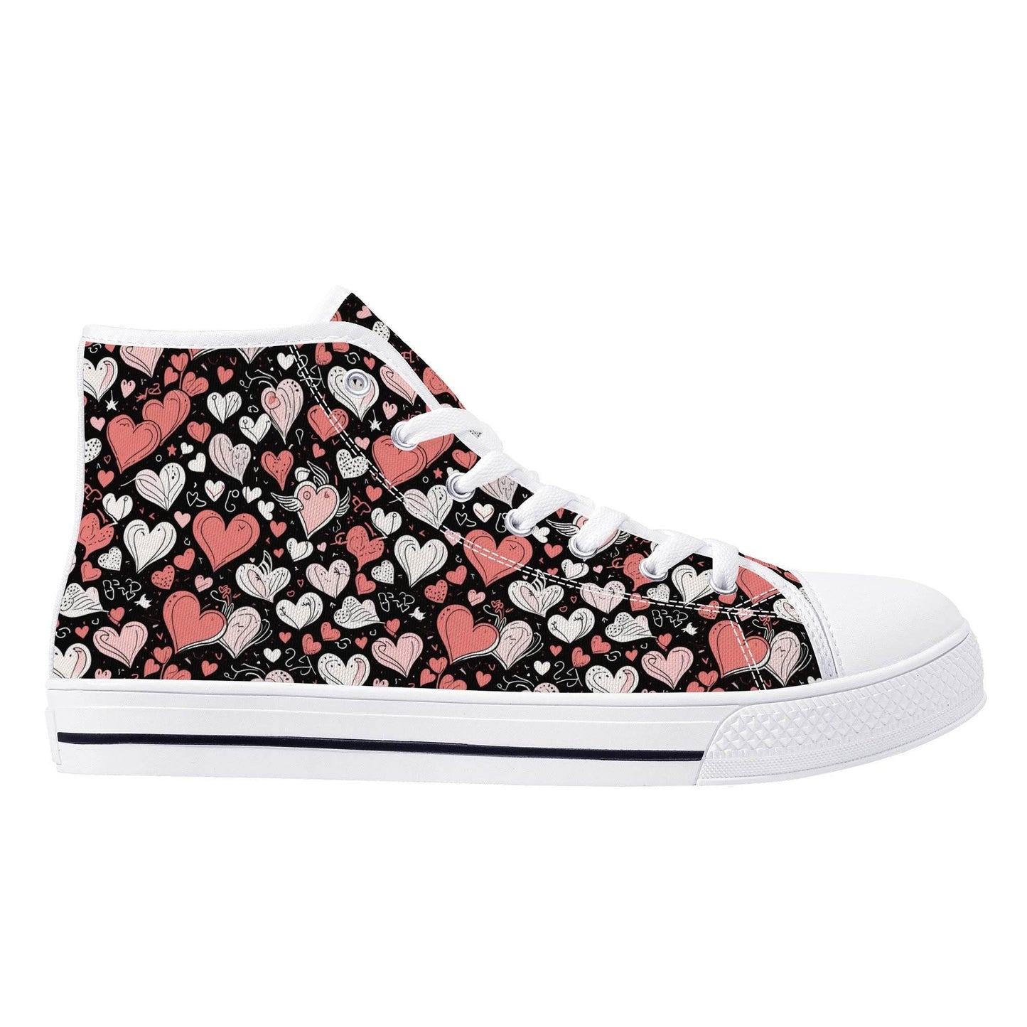 Colorful Hearts Women's High Top Canvas Shoes - DeRose Seasonal