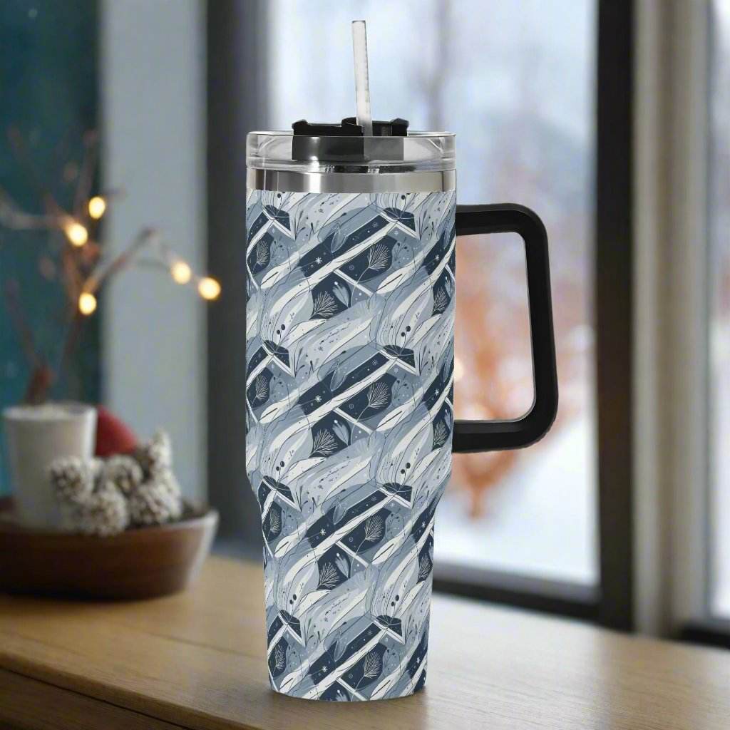 Blue Wind 40oz Stainless Steel Tumbler Gift With Black Handle and Straw - DeRose Seasonal