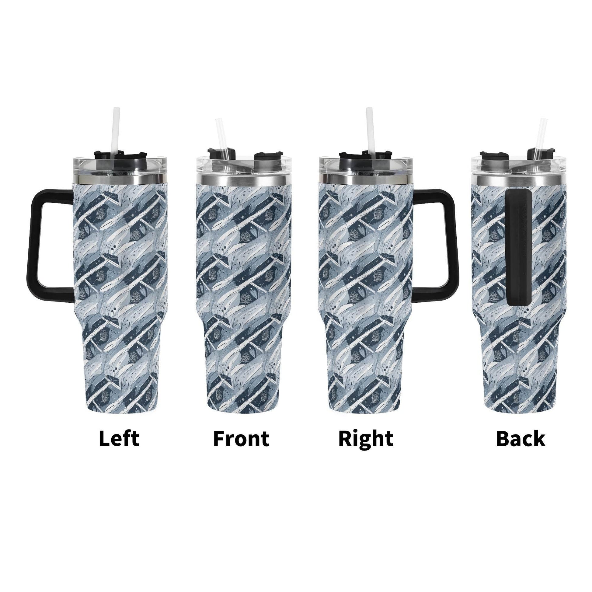 Blue Wind 40oz Stainless Steel Tumbler Gift With Black Handle and Straw - DeRose Seasonal