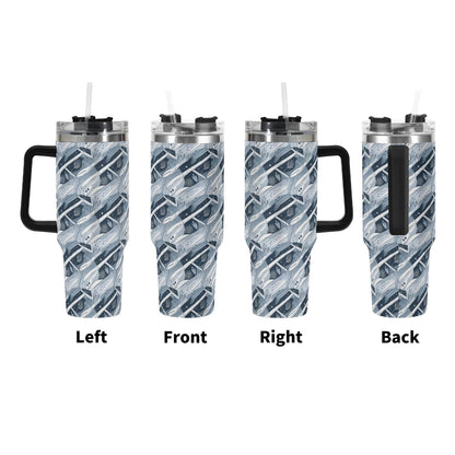 Blue Wind 40oz Stainless Steel Tumbler Gift With Black Handle and Straw - DeRose Seasonal