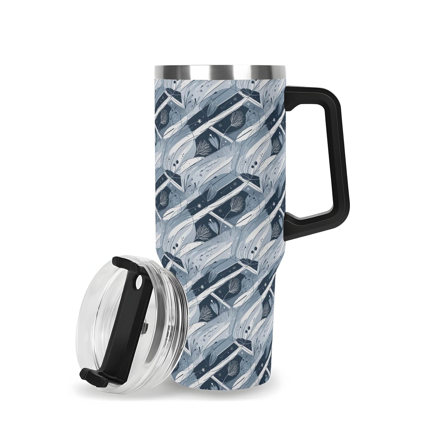 Blue Wind 40oz Stainless Steel Tumbler Gift With Black Handle and Straw - DeRose Seasonal