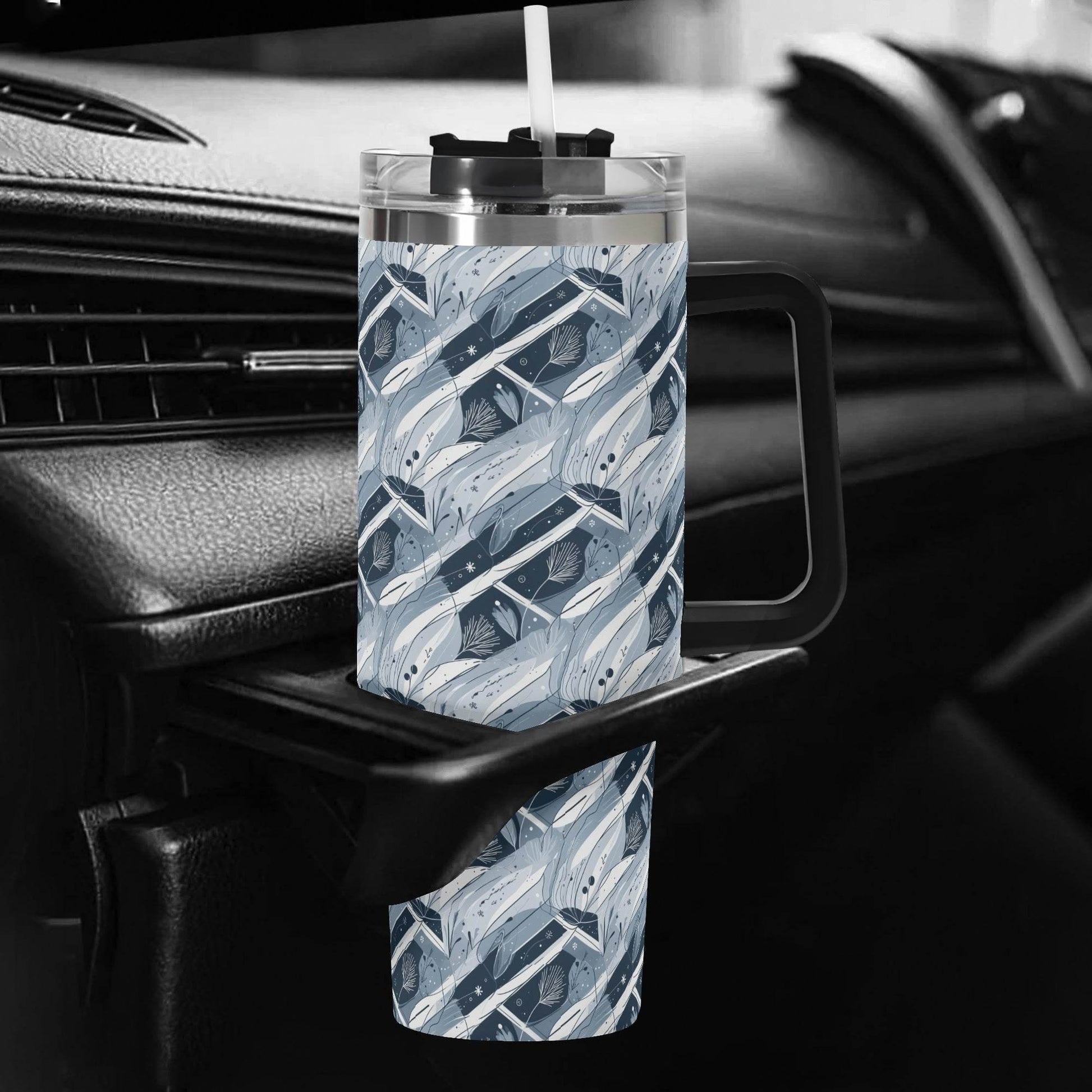Blue Wind 40oz Stainless Steel Tumbler Gift With Black Handle and Straw - DeRose Seasonal