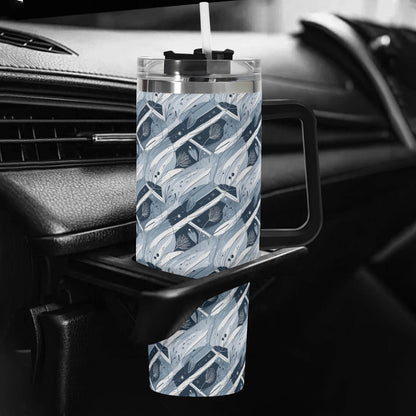 Blue Wind 40oz Stainless Steel Tumbler Gift With Black Handle and Straw - DeRose Seasonal