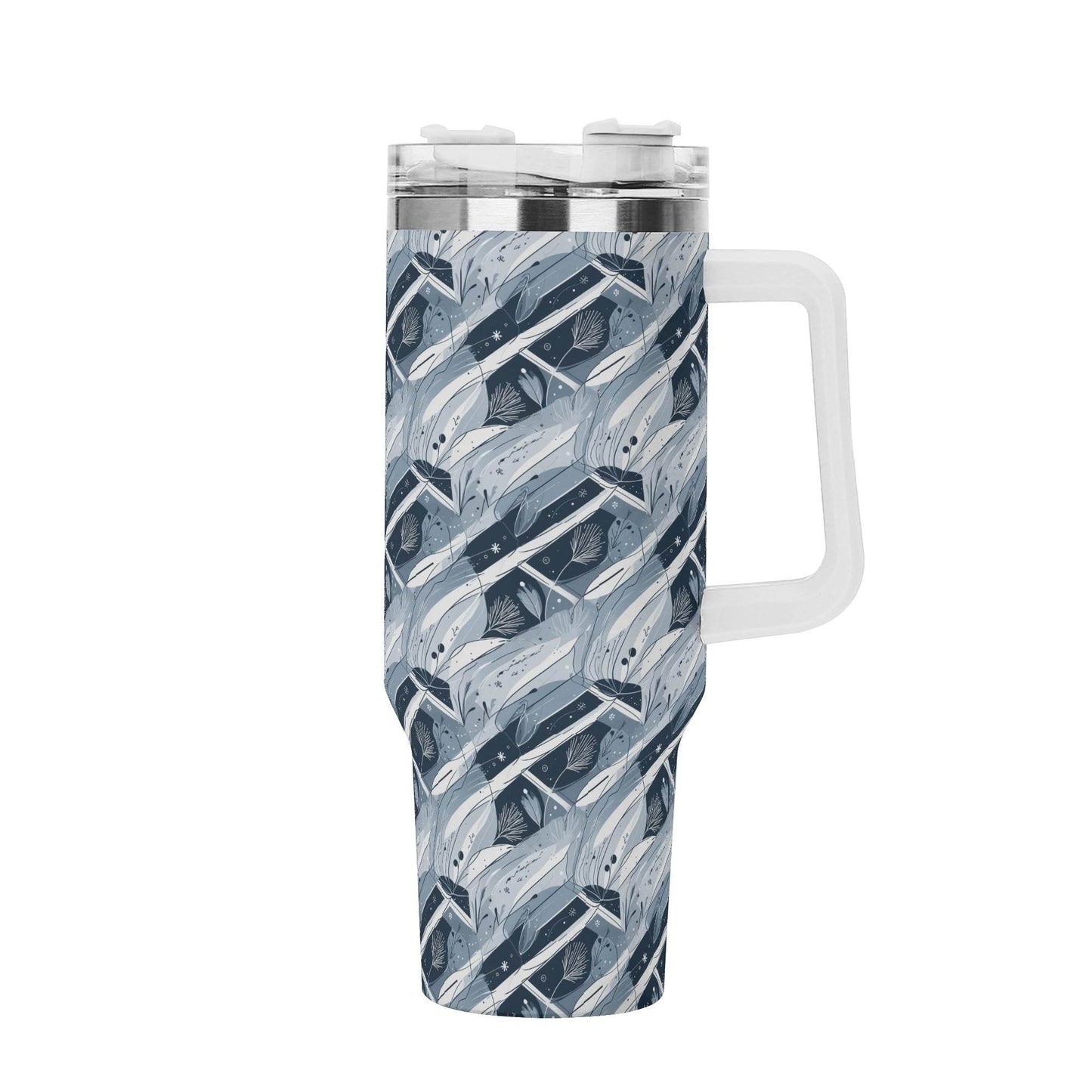 Blue Wind 40oz Stainless Steel Tumbler Gift With White Handle and Straw - DeRose Seasonal