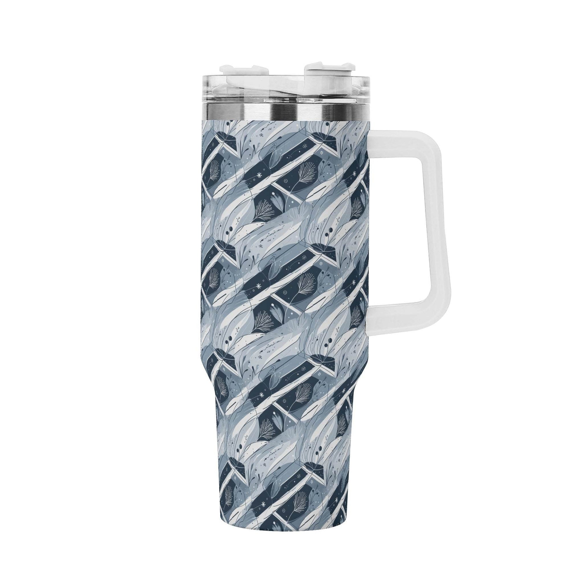 Blue Wind 40oz Stainless Steel Tumbler Gift With White Handle and Straw - DeRose Seasonal