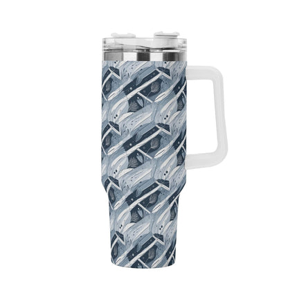 Blue Wind 40oz Stainless Steel Tumbler Gift With White Handle and Straw - DeRose Seasonal