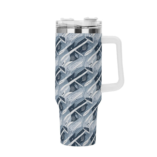 Blue Wind 40oz Stainless Steel Tumbler Gift With White Handle and Straw - DeRose Seasonal