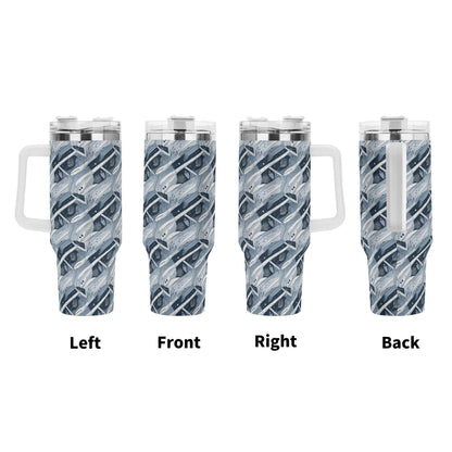 Blue Wind 40oz Stainless Steel Tumbler Gift With White Handle and Straw - DeRose Seasonal