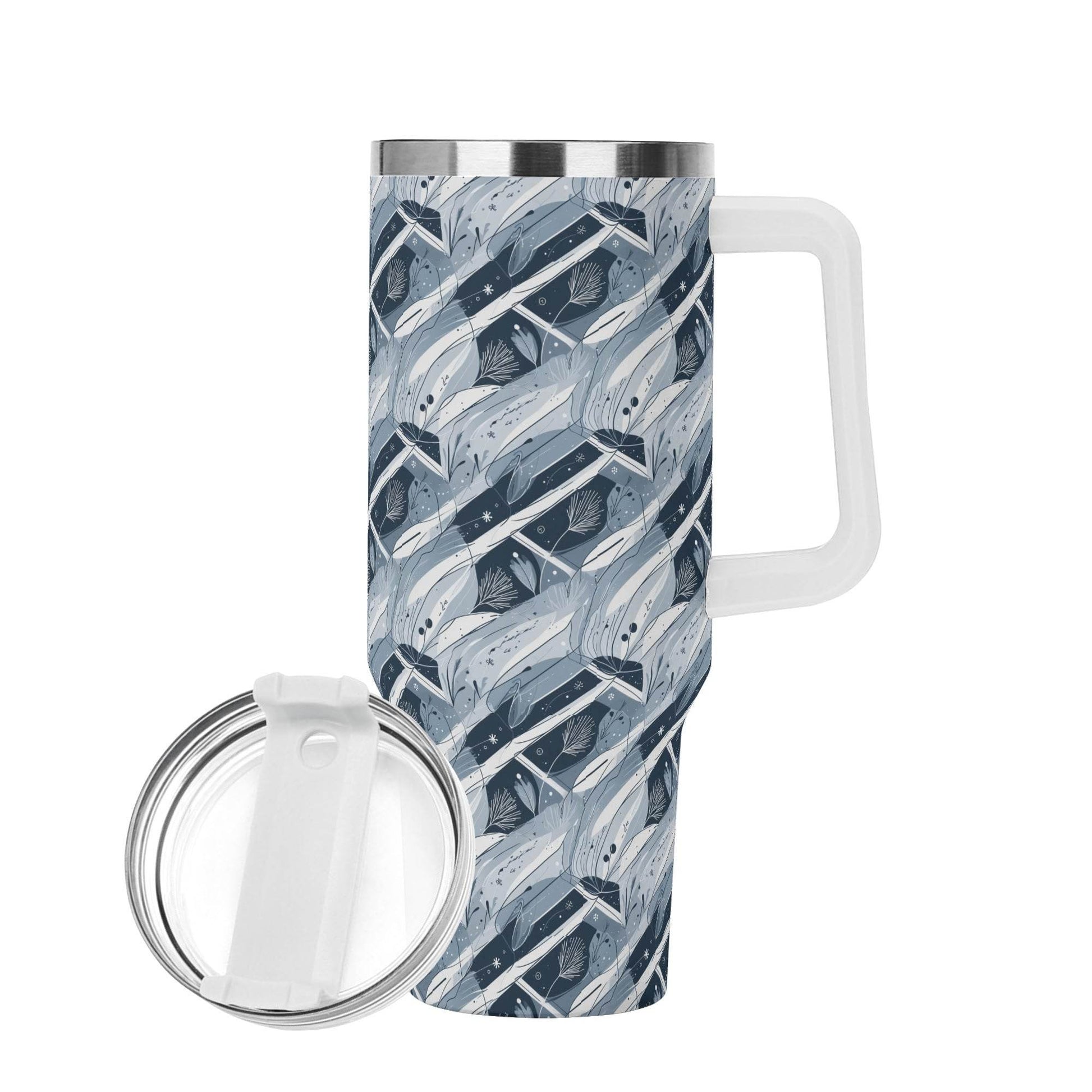 Blue Wind 40oz Stainless Steel Tumbler Gift With White Handle and Straw - DeRose Seasonal