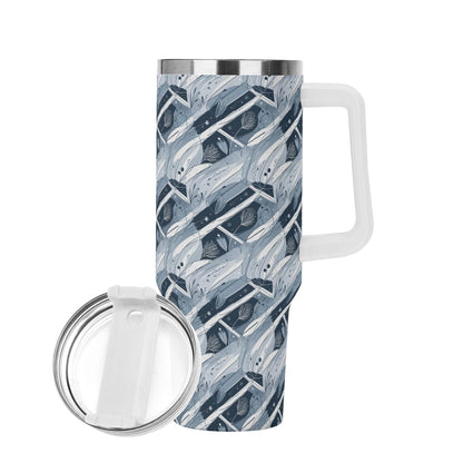 Blue Wind 40oz Stainless Steel Tumbler Gift With White Handle and Straw - DeRose Seasonal