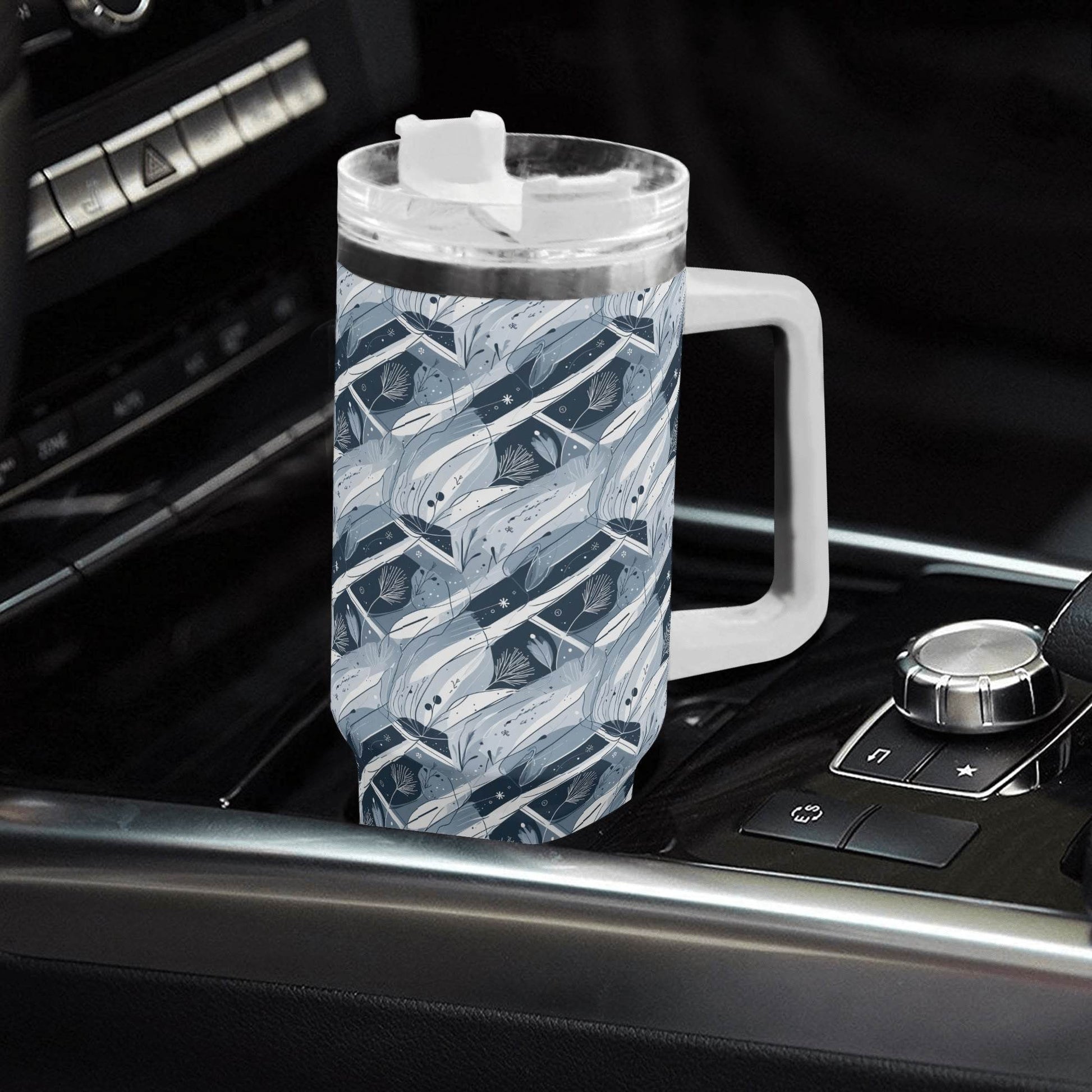 Blue Wind 40oz Stainless Steel Tumbler Gift With White Handle and Straw - DeRose Seasonal