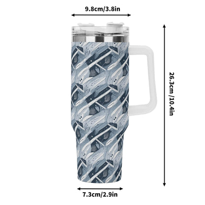 Blue Wind 40oz Stainless Steel Tumbler Gift With White Handle and Straw - DeRose Seasonal