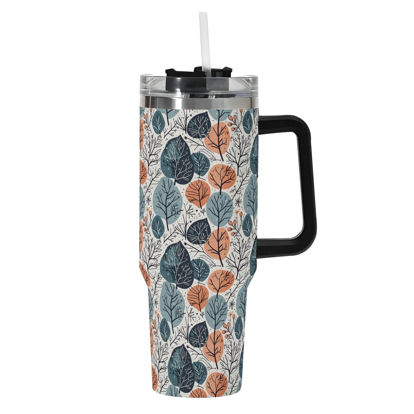 Freezing Leaves 40oz Stainless Steel Tumbler Gift With Black Handle and Straw - DeRose Seasonal