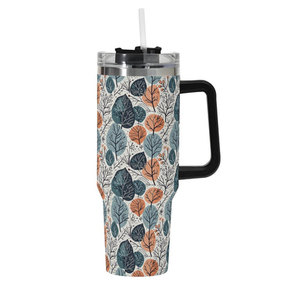 Freezing Leaves 40oz Stainless Steel Tumbler Gift With Black Handle and Straw - DeRose Seasonal