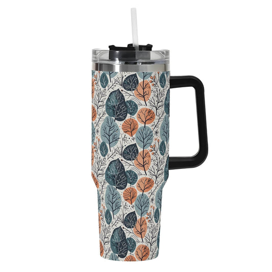 Freezing Leaves 40oz Stainless Steel Tumbler Gift With Black Handle and Straw - DeRose Seasonal