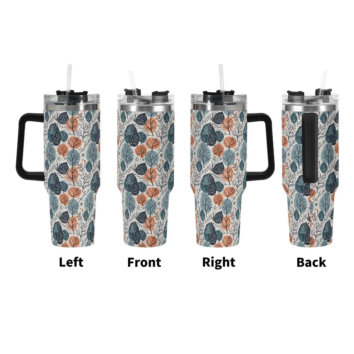 Freezing Leaves 40oz Stainless Steel Tumbler Gift With Black Handle and Straw - DeRose Seasonal