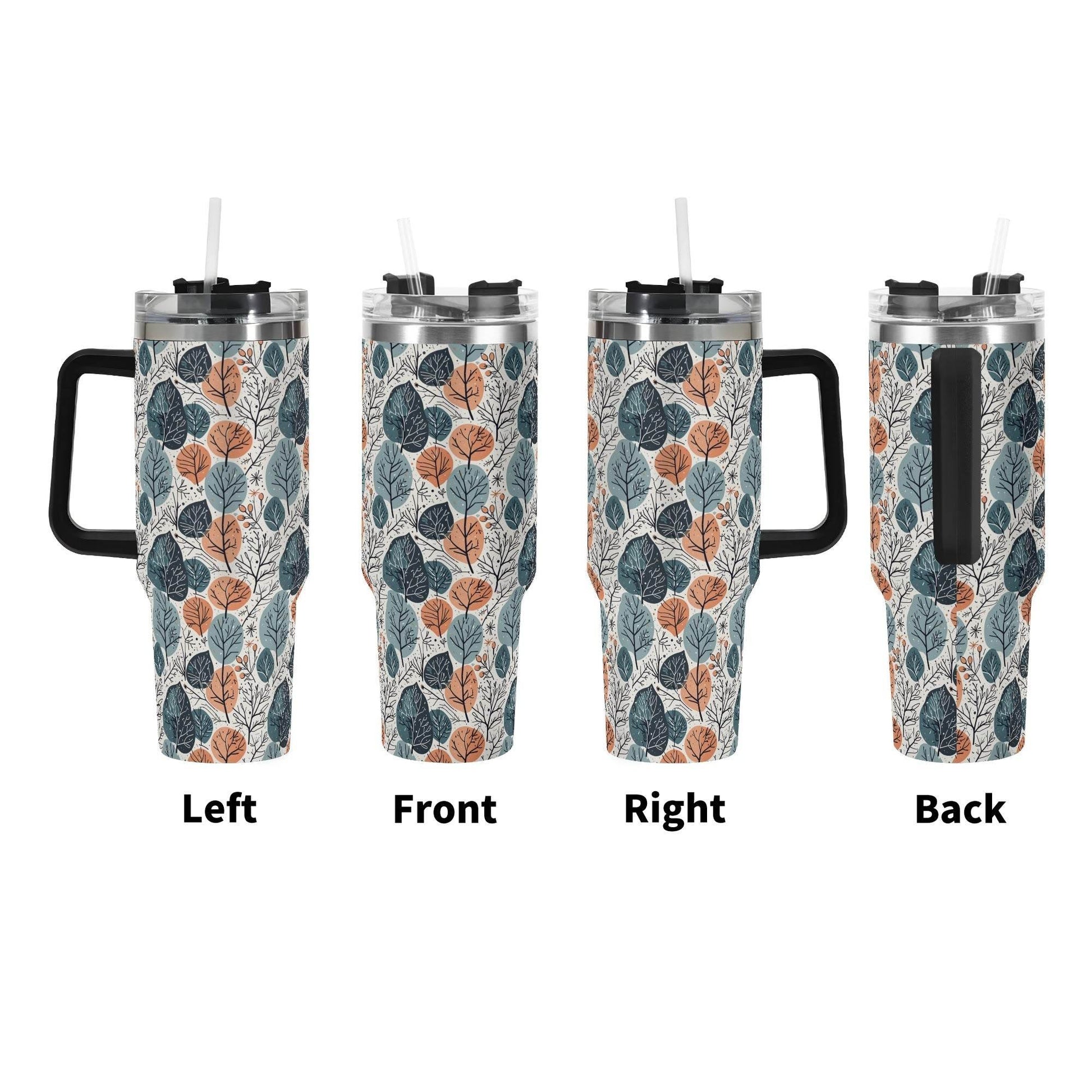 Freezing Leaves 40oz Stainless Steel Tumbler Gift With Black Handle and Straw - DeRose Seasonal