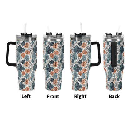 Freezing Leaves 40oz Stainless Steel Tumbler Gift With Black Handle and Straw - DeRose Seasonal