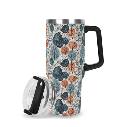 Freezing Leaves 40oz Stainless Steel Tumbler Gift With Black Handle and Straw - DeRose Seasonal