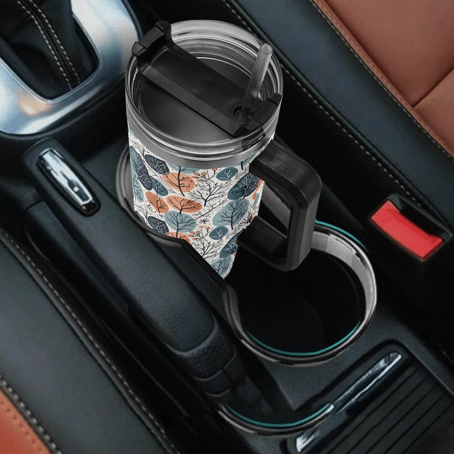 Freezing Leaves 40oz Stainless Steel Tumbler Gift With Black Handle and Straw - DeRose Seasonal