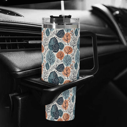 Freezing Leaves 40oz Stainless Steel Tumbler Gift With Black Handle and Straw - DeRose Seasonal