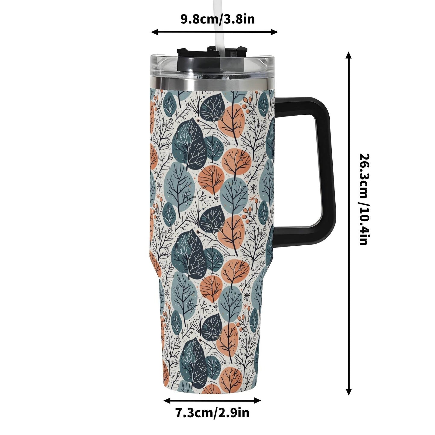 Freezing Leaves 40oz Stainless Steel Tumbler Gift With Black Handle and Straw - DeRose Seasonal