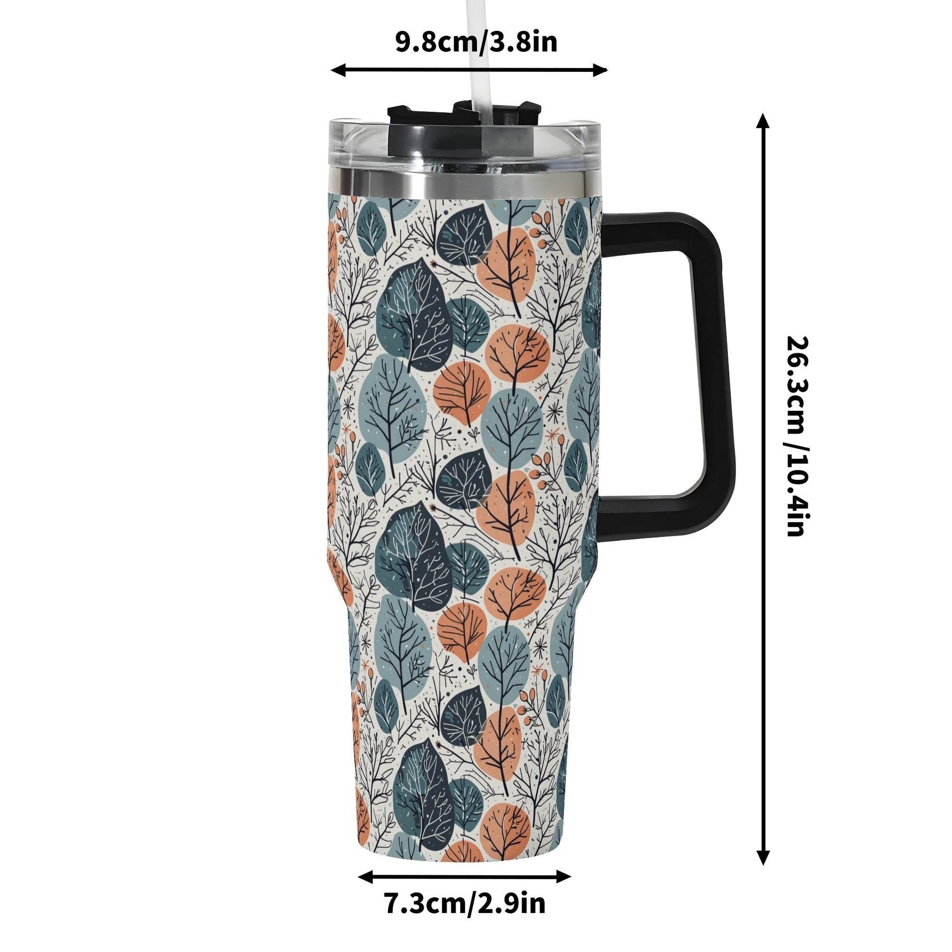 Freezing Leaves 40oz Stainless Steel Tumbler Gift With Black Handle and Straw - DeRose Seasonal