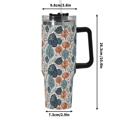 Freezing Leaves 40oz Stainless Steel Tumbler Gift With Black Handle and Straw - DeRose Seasonal