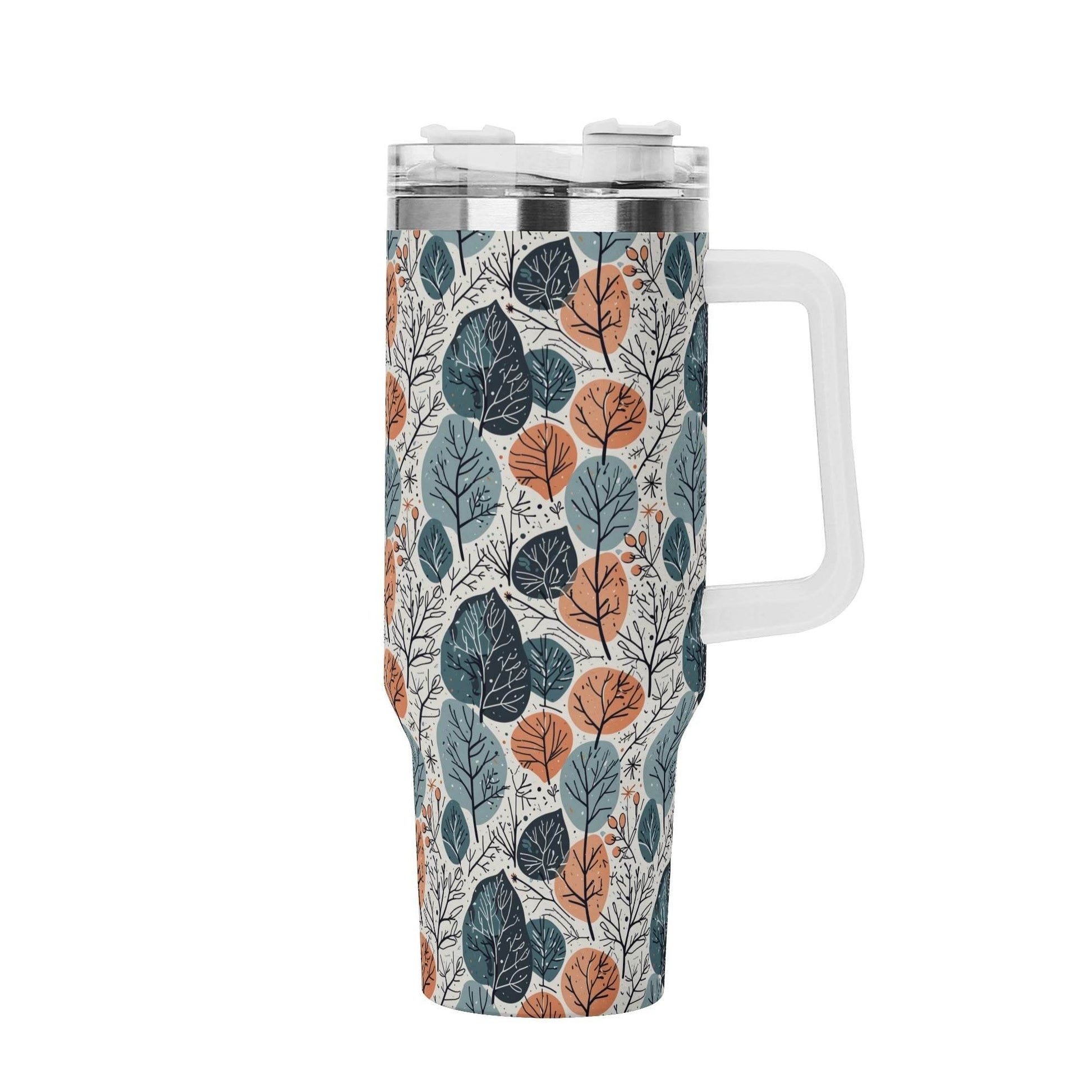 Freezing Leaves 40oz Stainless Steel Tumbler Gift With White Handle and Straw - DeRose Seasonal
