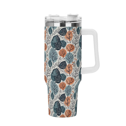 Freezing Leaves 40oz Stainless Steel Tumbler Gift With White Handle and Straw - DeRose Seasonal