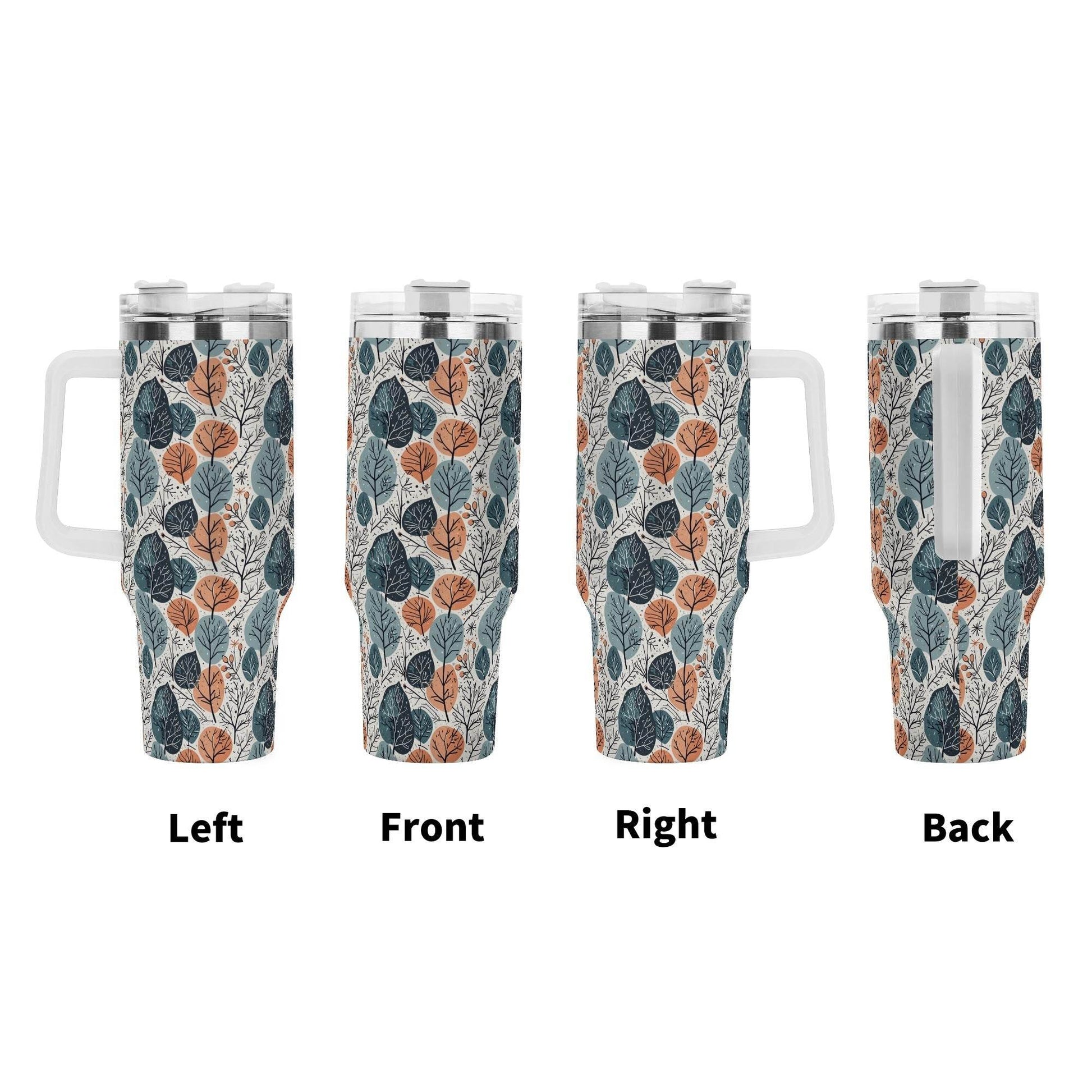 Freezing Leaves 40oz Stainless Steel Tumbler Gift With White Handle and Straw - DeRose Seasonal