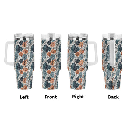Freezing Leaves 40oz Stainless Steel Tumbler Gift With White Handle and Straw - DeRose Seasonal