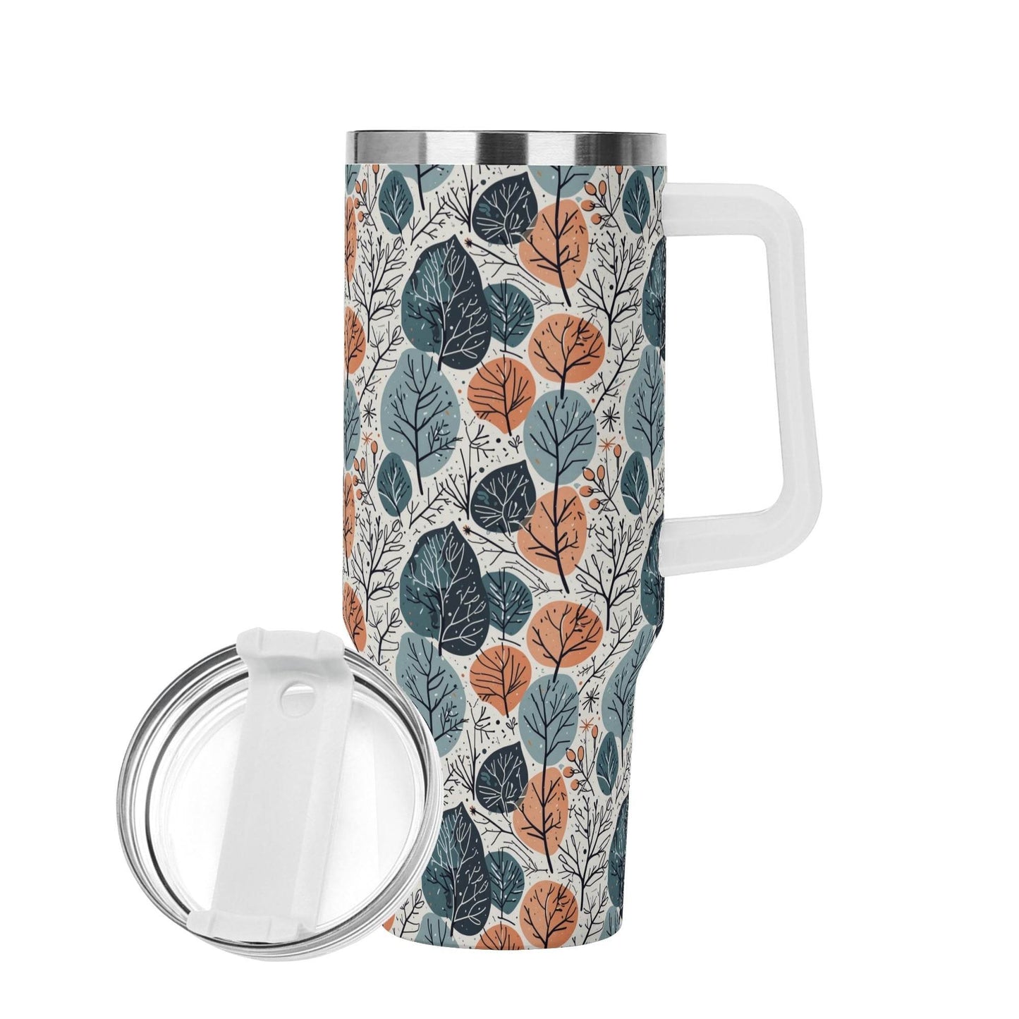Freezing Leaves 40oz Stainless Steel Tumbler Gift With White Handle and Straw - DeRose Seasonal
