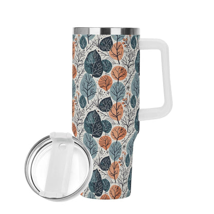 Freezing Leaves 40oz Stainless Steel Tumbler Gift With White Handle and Straw - DeRose Seasonal